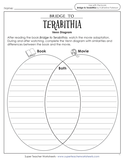 Movie-Book Compare & Contrast - Book-Movie Compare & Contrast Venn Diagram (Printable PDF Worksheet)