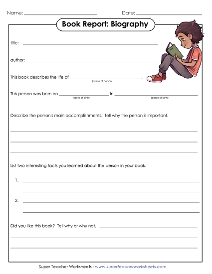 Book Report Forms - Book Report Form: Biography