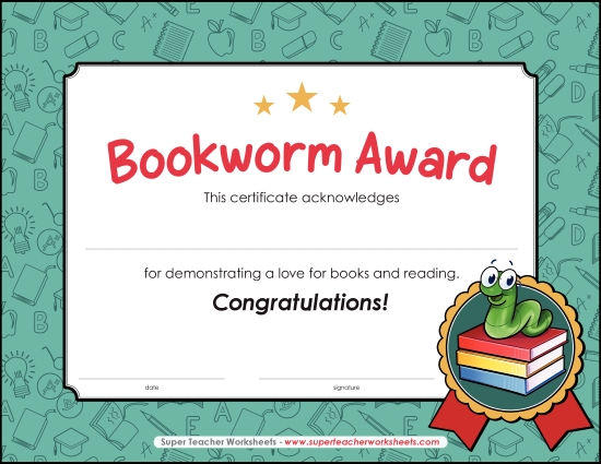 Reading & Writing Awards - Bookworm Award Reading & Writing Awards - Bookworm Award