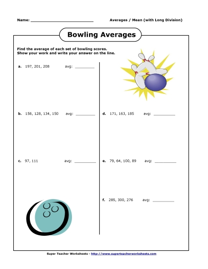 Intermediate Level (Long Division) - Bowling Averages Intermediate Level (Long Division) - Bowling Averages