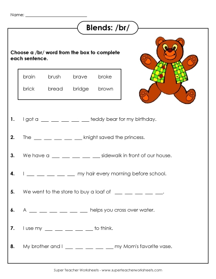 Worksheets - Br- Blend: Sentences