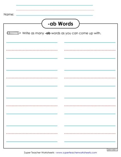 Worksheets - Brainstorm and Write (-ab Words)