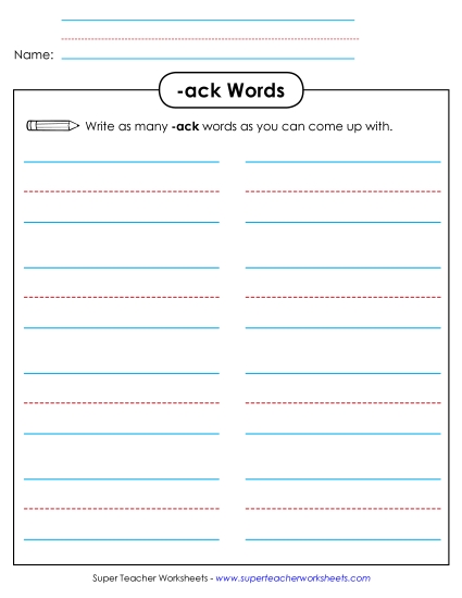 Worksheets - Brainstorm and Write (-ack) Worksheets - Brainstorm and Write (-ack)