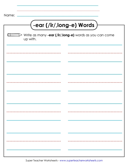 Worksheets - Brainstorm and Write (-ear)