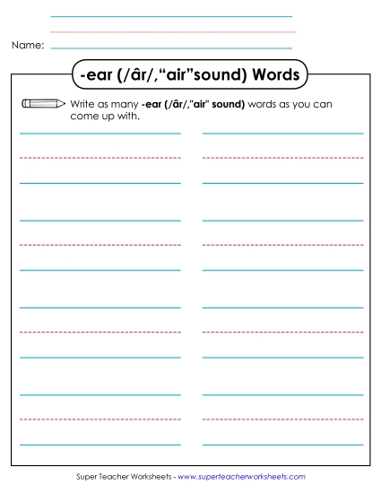 Worksheets - Brainstorm and Write (-ear)