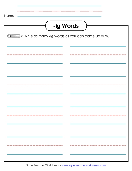 Worksheets - Brainstorm and Write (-ig) Worksheets - Brainstorm and Write (-ig)