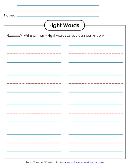Worksheets - Brainstorm and Write (-ight)