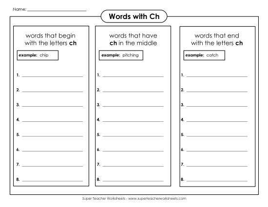 Worksheets - Brainstorm Ch Words (Advanced)