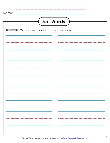 Worksheets - Brainstorm: Kn Words (Printable PDF Worksheet)