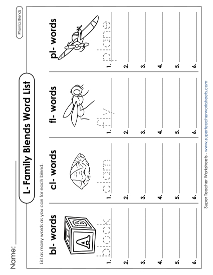 Worksheets - Brainstorm L-Family Blends