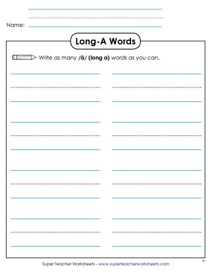 Worksheets - Brainstorm Long A Words