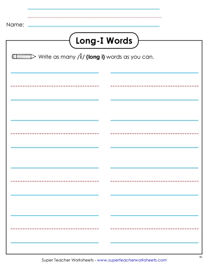 Worksheets - Brainstorm Long I Words