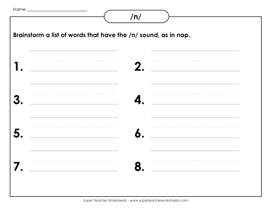 Worksheets - Brainstorm /n/ Words Worksheets - Brainstorm /n/ Words