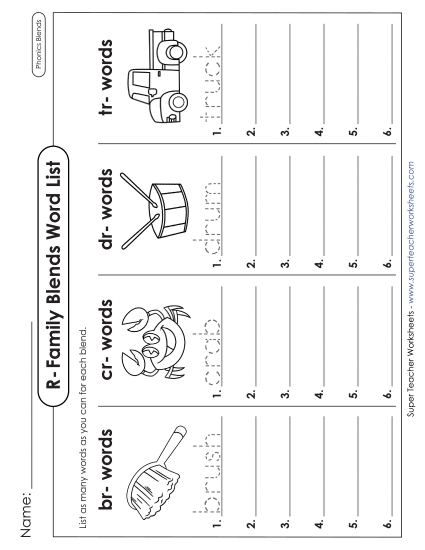 Worksheets - Brainstorm R-Family Blends
