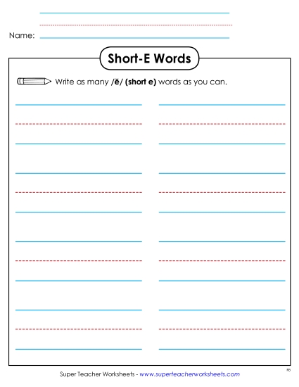 Worksheets - Brainstorm Short E Words