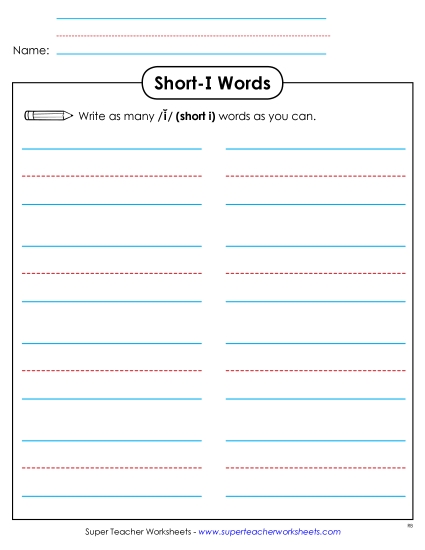 Worksheets - Brainstorm Short I Words