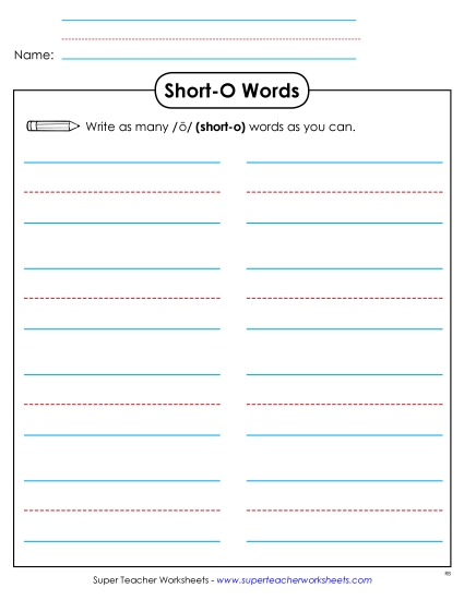 Worksheets - Brainstorm Short O Words