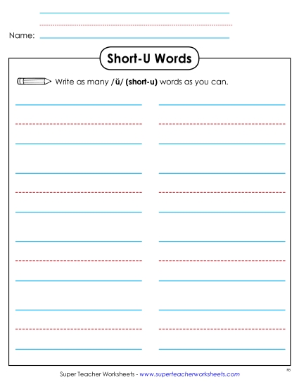 Worksheets - Brainstorm Short U Words