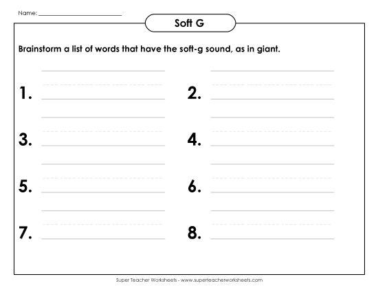 Worksheets - Brainstorm Soft-G Words