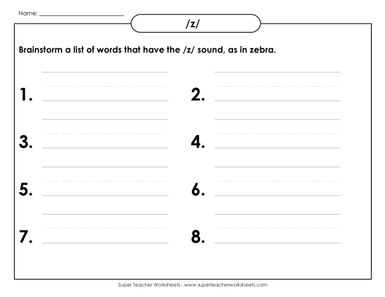 Worksheets - Brainstorm /z/ Words