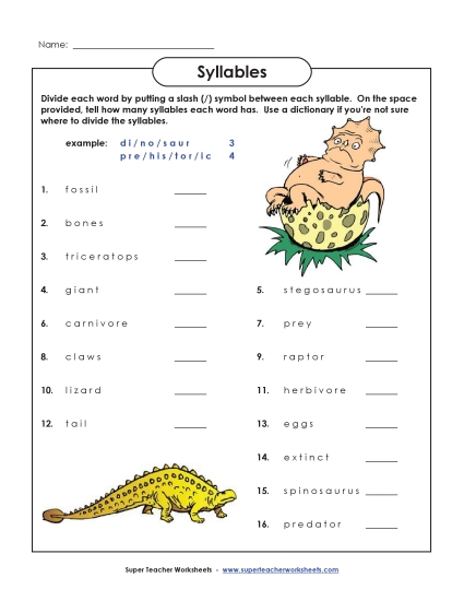 Breaking Words into Syllables - Dinosaur Theme Breaking Words into Syllables - Dinosaur Theme
