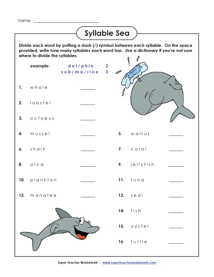 Breaking Words into Syllables - Sea Theme Breaking Words into Syllables - Sea Theme