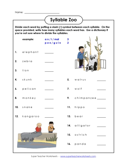 Breaking Words into Syllables - Zoo Theme Breaking Words into Syllables - Zoo Theme