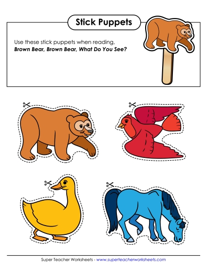 Cut-and-Glue Activities - Brown Bear Stick Puppets