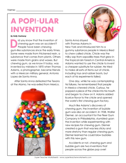 Reading Comprehension - Bubble Gum: A Pop-ular Invention!