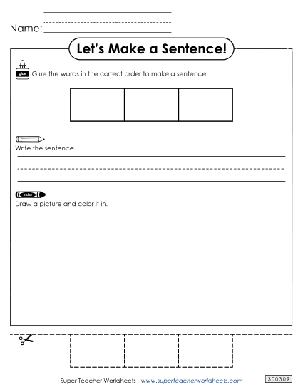 Build-a-Sentence Early Literacy - Build-a-Sentence (3-Words) (Printable PDF Worksheet)