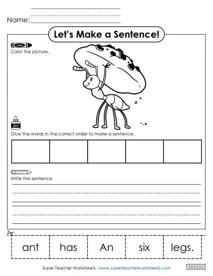 5 Word Sentences - Build a Sentence: Ants