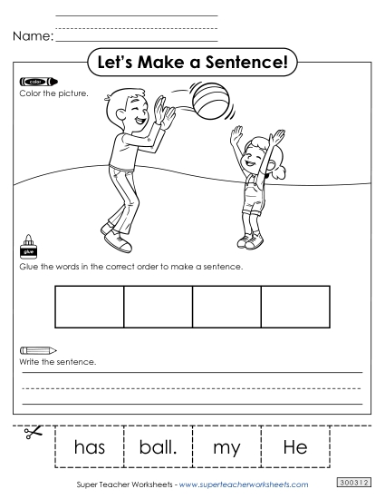 4 Word Sentences - Build a Sentence: Ball