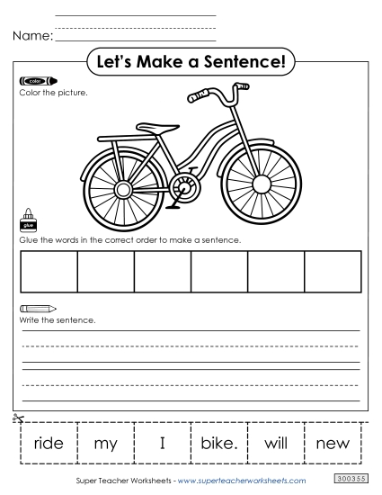 6 Word Sentences - Build a Sentence: Bike