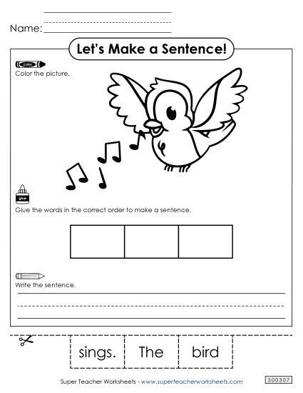3 Word Sentences - Build a Sentence: Bird