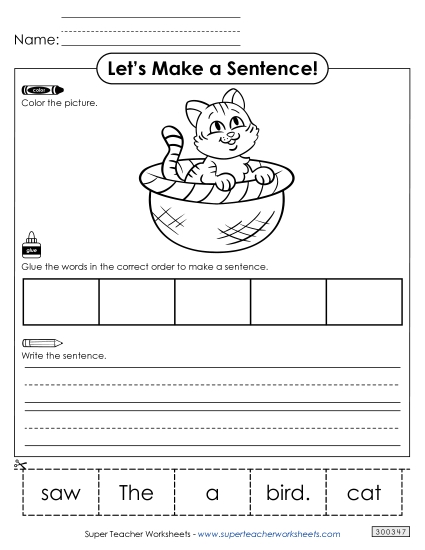 5 Word Sentences - Build a Sentence: Black Cat