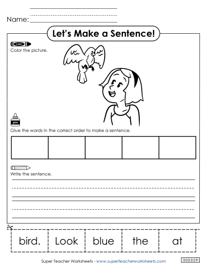 5 Word Sentences - Build a Sentence: Blue Bird