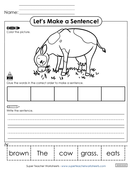 5 Word Sentences - Build a Sentence: Brown Cow