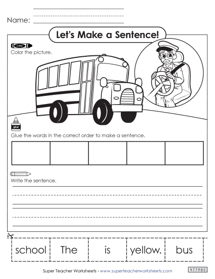 Building Sentences (Cut & Glue) - Build a Sentence: Bus Driver