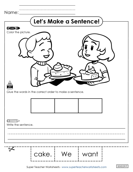 3 Word Sentences - Build a Sentence: Cake