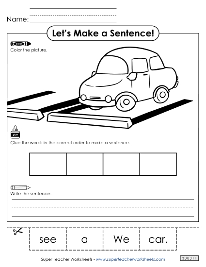 4 Word Sentences - Build a Sentence: Car