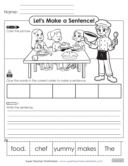 Building Sentences (Cut & Glue) - Build a Sentence: Chef