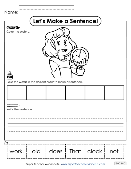 6 Word Sentences - Build a Sentence: Clock
