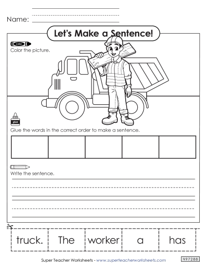 Building Sentences (Cut & Glue) - Build a Sentence: Construction Worker