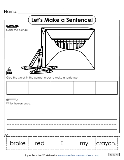 5 Word Sentences - Build a Sentence: Crayon