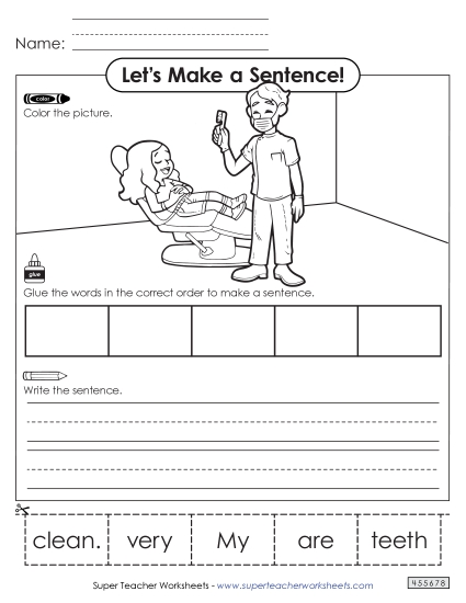 Building Sentences (Cut & Glue) - Build a Sentence: Dentist