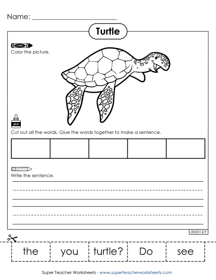 Worksheets & Activities - Build a Sentence: Do you see the turtle?