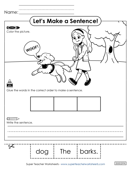 3 Word Sentences - Build a Sentence: Dog