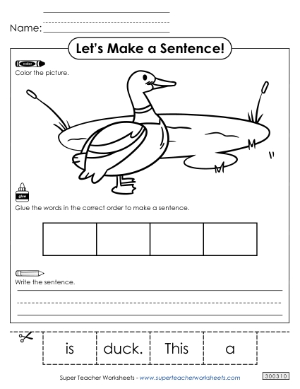 4 Word Sentences - Build a Sentence: Duck