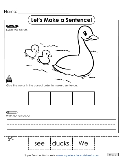 3 Word Sentences - Build a Sentence: Ducks