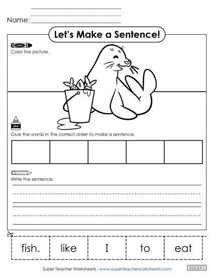 5 Word Sentences - Build a Sentence: Eat Fish